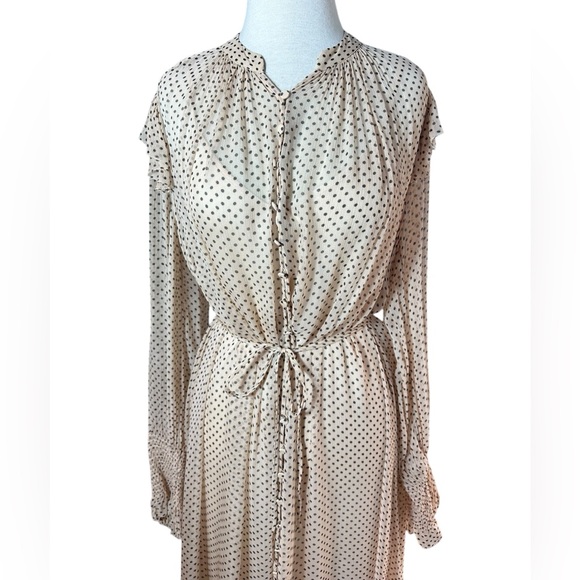 All Saints Lara Polka Dot High Low Long Sleeve Midi Dress With Slip - Picture 5 of 16